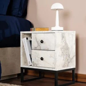 Nachtkastje Wit Marmer Melamine Pulsar - Zwart Frame