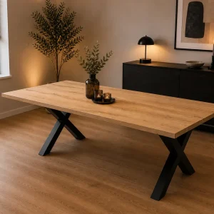 Eiken rechte tafel met X poten
