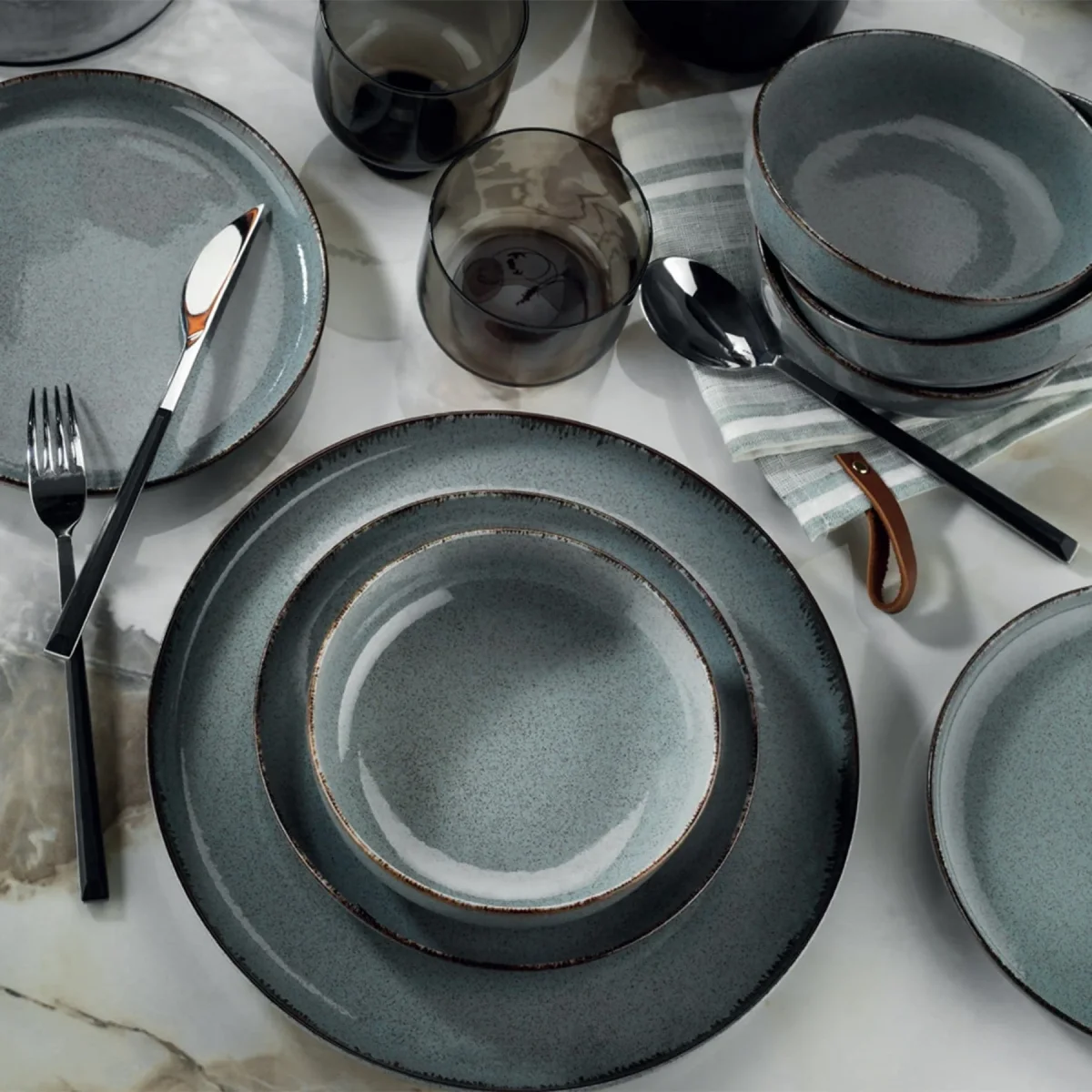 Servies set porselein - 24 delig - Oceaan blauw - Ocean