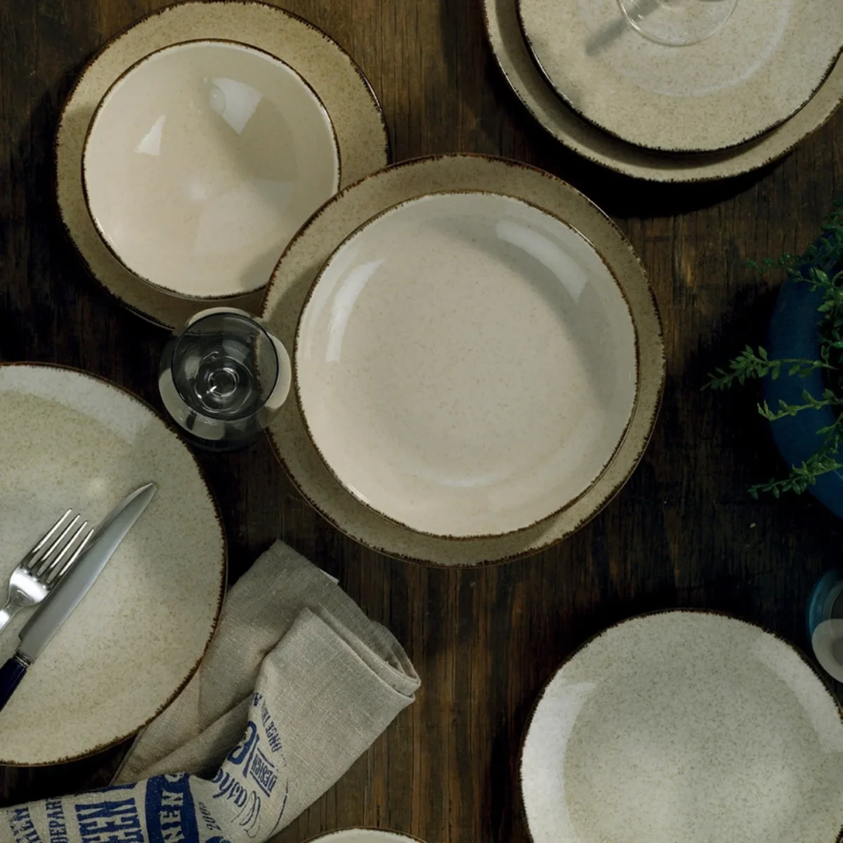 Servies set porselein - 24 delig - Zand rustiek - Sand