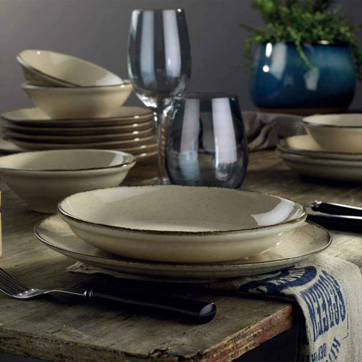 Servies set porselein - 24 delig - Zand rustiek - Sand - Afbeelding 3