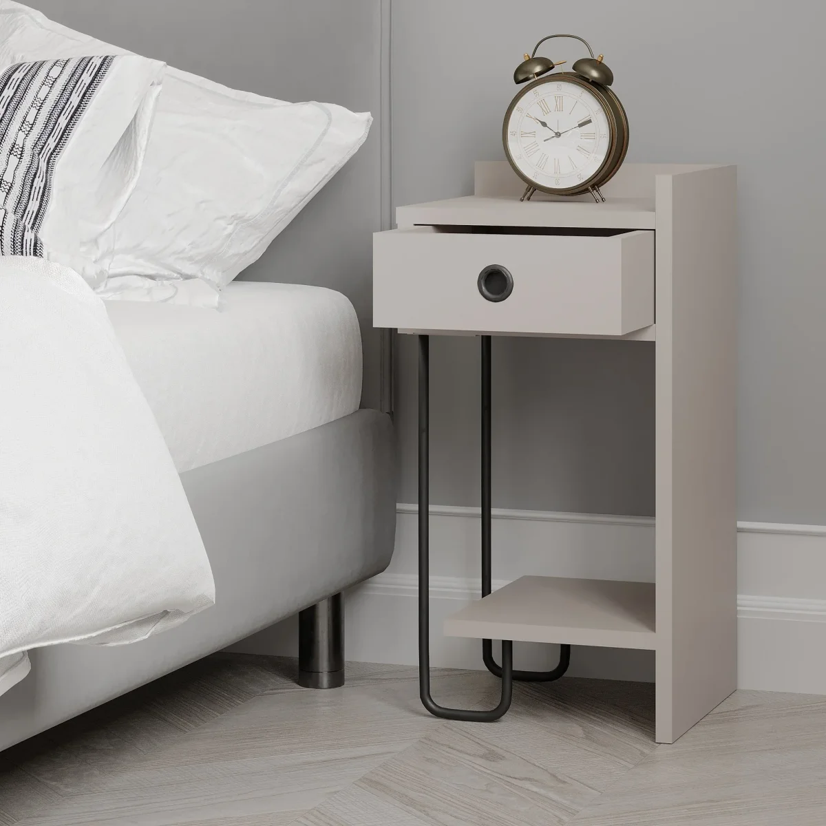 Nachtkastje Sirius Rechts Mokka Melamine 32x61x30 cm - Afbeelding 3