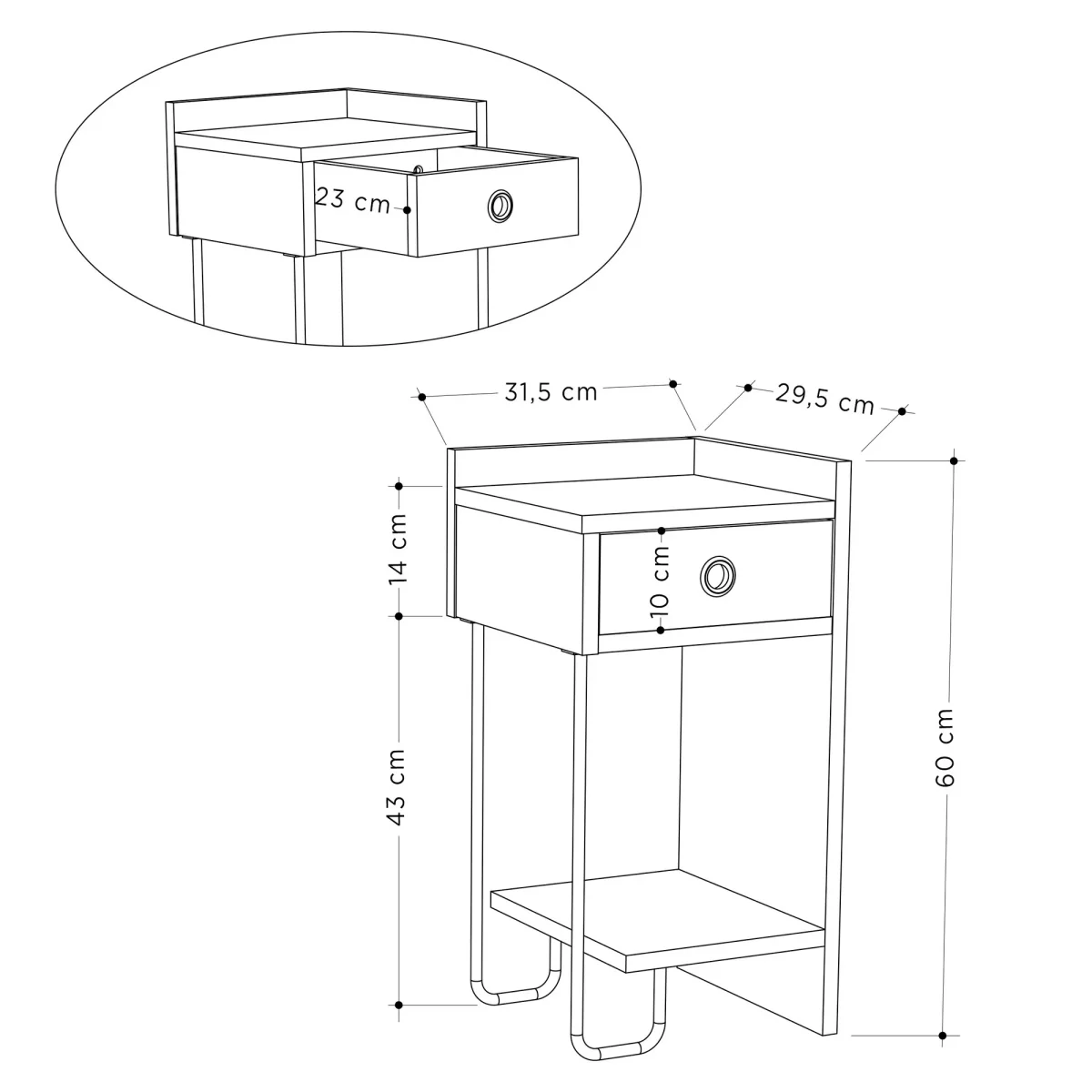 Nachtkastje Sirius Rechts Mokka Melamine 32x61x30 cm - Afbeelding 9