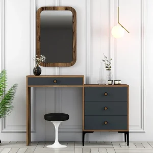 Ladekast Kaptafel Lizbon Walnoot Antraciet Melamine 124x84,7x40 cm