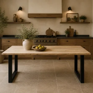Eiken boomstamtafel met U poten